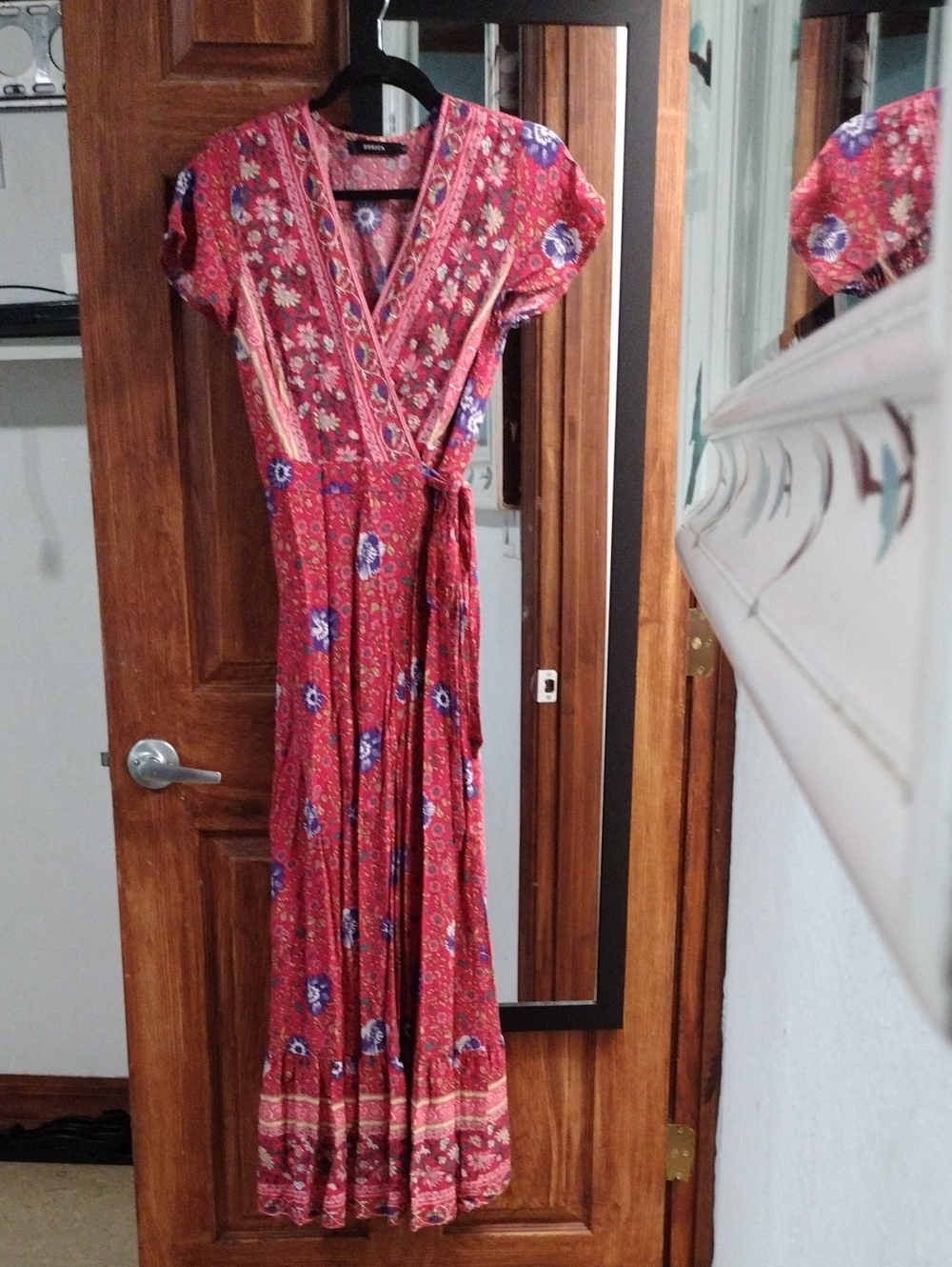 Bohemian Red Floral Wrap Maxi Dress